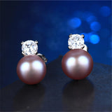 925 Silver Zircon & Pearl Geometric Stud Earrings