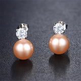 925 Silver Zircon & Pearl Geometric Stud Earrings