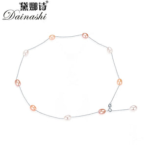 925 Silver Freshwater Pearl Necklace Fine Jewelry Women Length