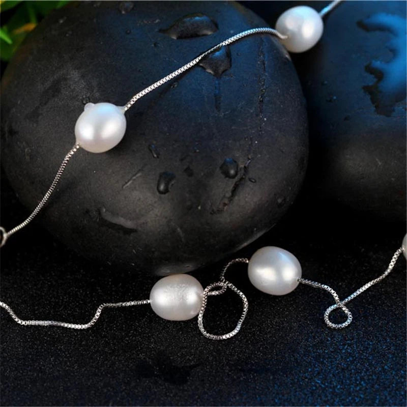 925 Silver Freshwater Pearl Necklace Fine Jewelry Women Length