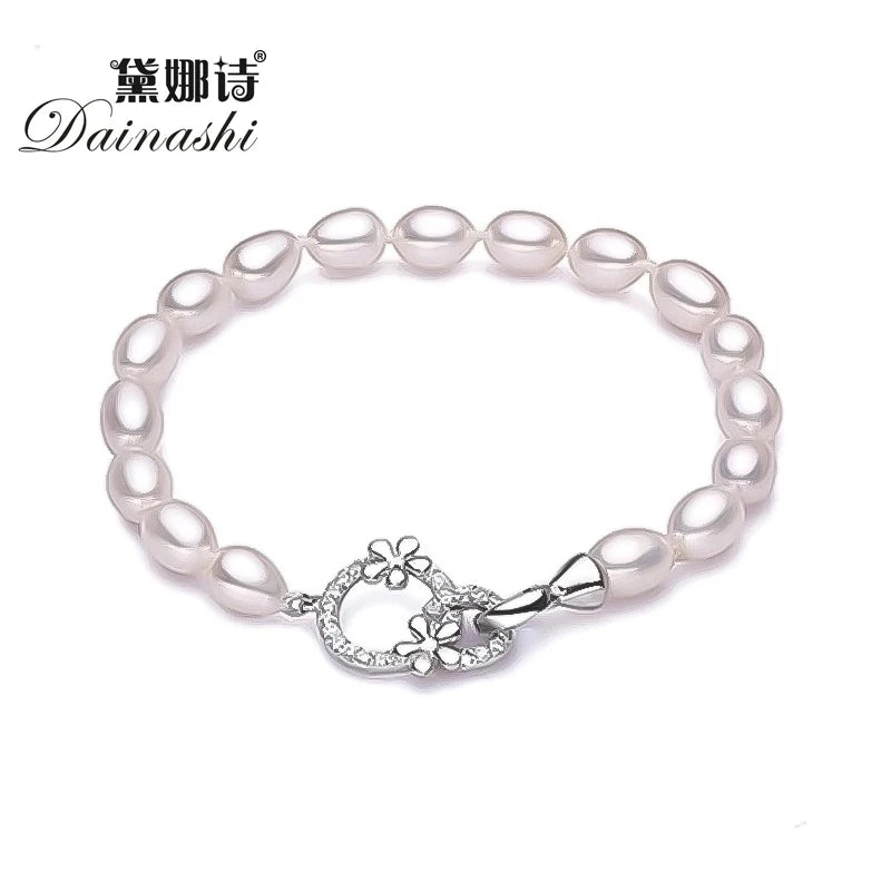 Freshwater Pearl Bracelet Bridal Jewelry 7-8mm Party Charm Rope Chain