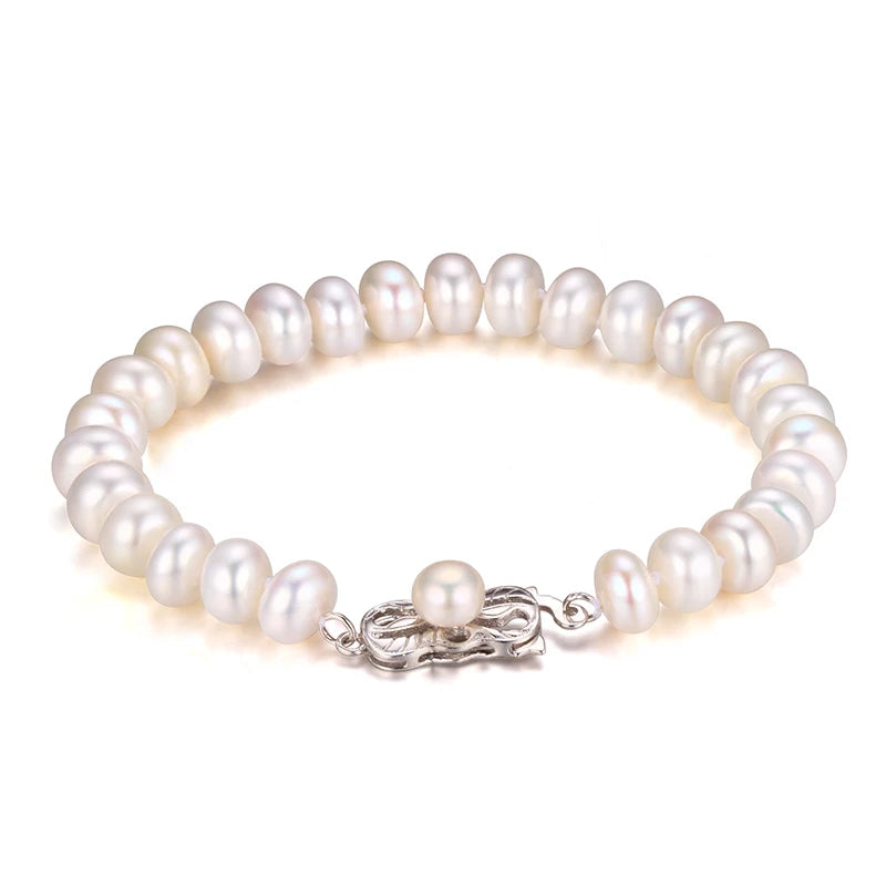 Natural Freshwater Pearl Bracelet, Fine Silver Jewelry