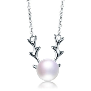 925 Silver Deer Head Pendant Necklace & Freshwater Pearl Necklace