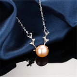 925 Silver Deer Head Pendant Necklace & Freshwater Pearl Necklace