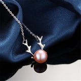 925 Silver Deer Head Pendant Necklace & Freshwater Pearl Necklace