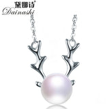 925 Silver Deer Head Pendant Necklace & Freshwater Pearl Necklace