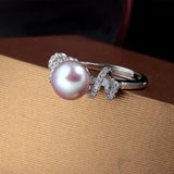 925 Silver Ring Women Party Jewelry Real Pearl 8-9mm