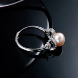925 Silver Ring Women Party Jewelry Real Pearl 8-9mm