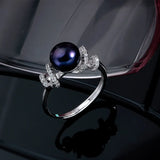 925 Silver Ring Women Party Jewelry Real Pearl 8-9mm
