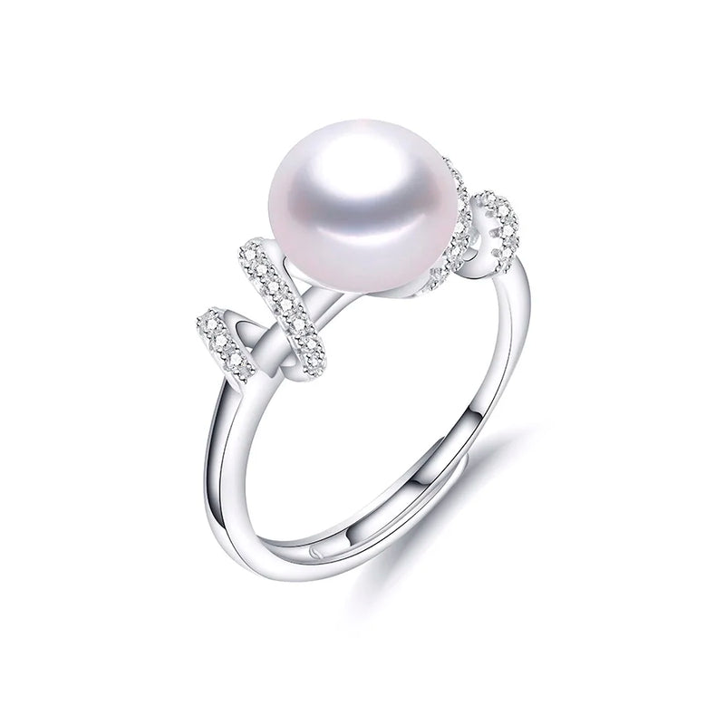 925 Silver Ring Women Party Jewelry Real Pearl 8-9mm
