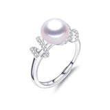 925 Silver Ring Women Party Jewelry Real Pearl 8-9mm