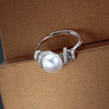 925 Silver Ring Women Party Jewelry Real Pearl 8-9mm