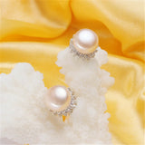 925 Silver Flower Zircon Earrings with Pearl Studs