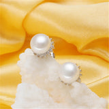 925 Silver Flower Zircon Earrings with Pearl Studs
