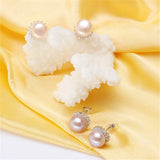 925 Silver Flower Zircon Earrings with Pearl Studs