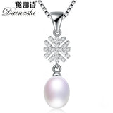 925 Silver Snowflake Zircon Pendant Freshwater Pearl Necklace