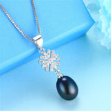 925 Silver Snowflake Zircon Pendant Freshwater Pearl Necklace