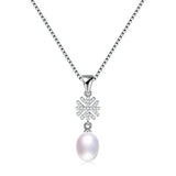 925 Silver Snowflake Zircon Pendant Freshwater Pearl Necklace