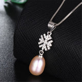 925 Silver Snowflake Zircon Pendant Freshwater Pearl Necklace