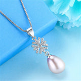 925 Silver Snowflake Zircon Pendant Freshwater Pearl Necklace