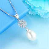 925 Silver Snowflake Zircon Pendant Freshwater Pearl Necklace
