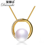 Freshwater Pearl Necklace 925 Silver Zircon Pendant High Jewelry for Women