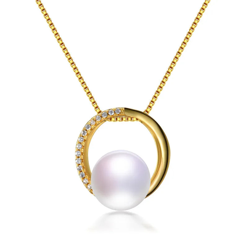 Freshwater Pearl Necklace 925 Silver Zircon Pendant High Jewelry for Women