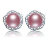 High Luster AAAA 9-10mm Freshwater Pearl Stud Earrings, Pink Purple Golden