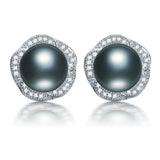 High Luster AAAA 9-10mm Freshwater Pearl Stud Earrings, Pink Purple Golden