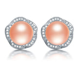 High Luster AAAA 9-10mm Freshwater Pearl Stud Earrings, Pink Purple Golden