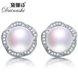 High Luster AAAA 9-10mm Freshwater Pearl Stud Earrings, Pink Purple Golden