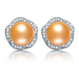 High Luster AAAA 9-10mm Freshwater Pearl Stud Earrings, Pink Purple Golden