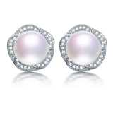 High Luster AAAA 9-10mm Freshwater Pearl Stud Earrings, Pink Purple Golden
