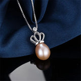 925 Silver Crown Pendant Necklace with Natural Freshwater Pearl