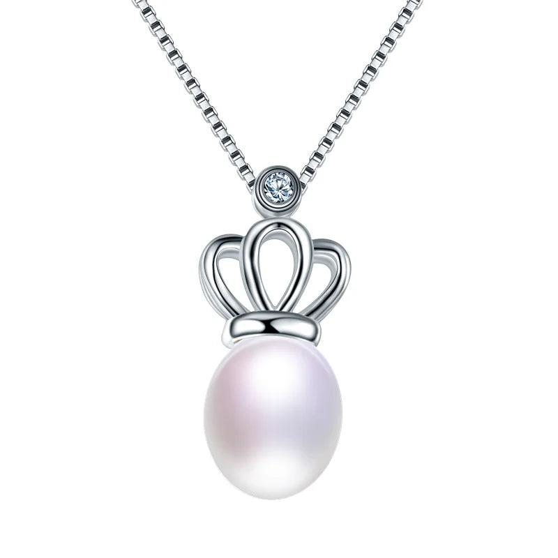 925 Silver Crown Pendant Necklace with Natural Freshwater Pearl