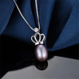 925 Silver Crown Pendant Necklace with Natural Freshwater Pearl