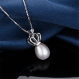 925 Silver Crown Pendant Necklace with Natural Freshwater Pearl