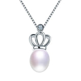 925 Silver Crown Pendant Necklace with Natural Freshwater Pearl