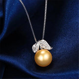 925 Silver Zircon Leaf Pendant Freshwater Pearl Necklace