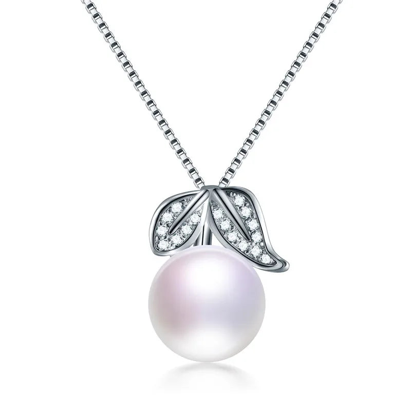 925 Silver Zircon Leaf Pendant Freshwater Pearl Necklace