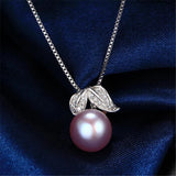 925 Silver Zircon Leaf Pendant Freshwater Pearl Necklace