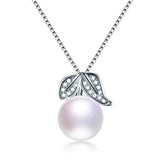 925 Silver Zircon Leaf Pendant Freshwater Pearl Necklace