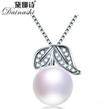 925 Silver Zircon Leaf Pendant Freshwater Pearl Necklace