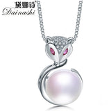 Freshwater Pearl Necklace 925 Silver Fox Pendant
