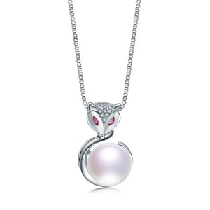 Freshwater Pearl Necklace 925 Silver Fox Pendant