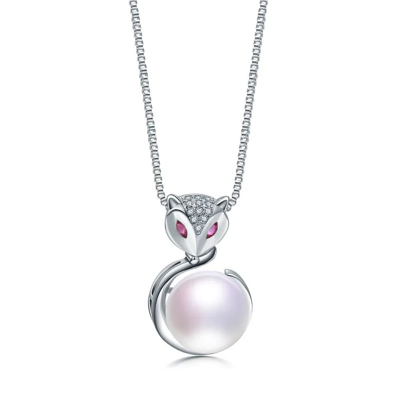 Freshwater Pearl Necklace 925 Silver Fox Pendant