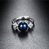 Freshwater Pearl Ring 925 Sterling Silver Crystal Adjustable Ring