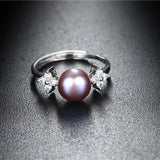 Freshwater Pearl Ring 925 Sterling Silver Crystal Adjustable Ring