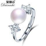 Freshwater Pearl Ring 925 Sterling Silver Crystal Adjustable Ring