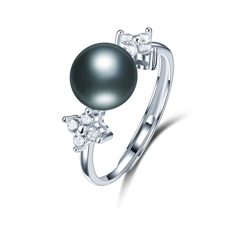 Freshwater Pearl Ring 925 Sterling Silver Crystal Adjustable Ring